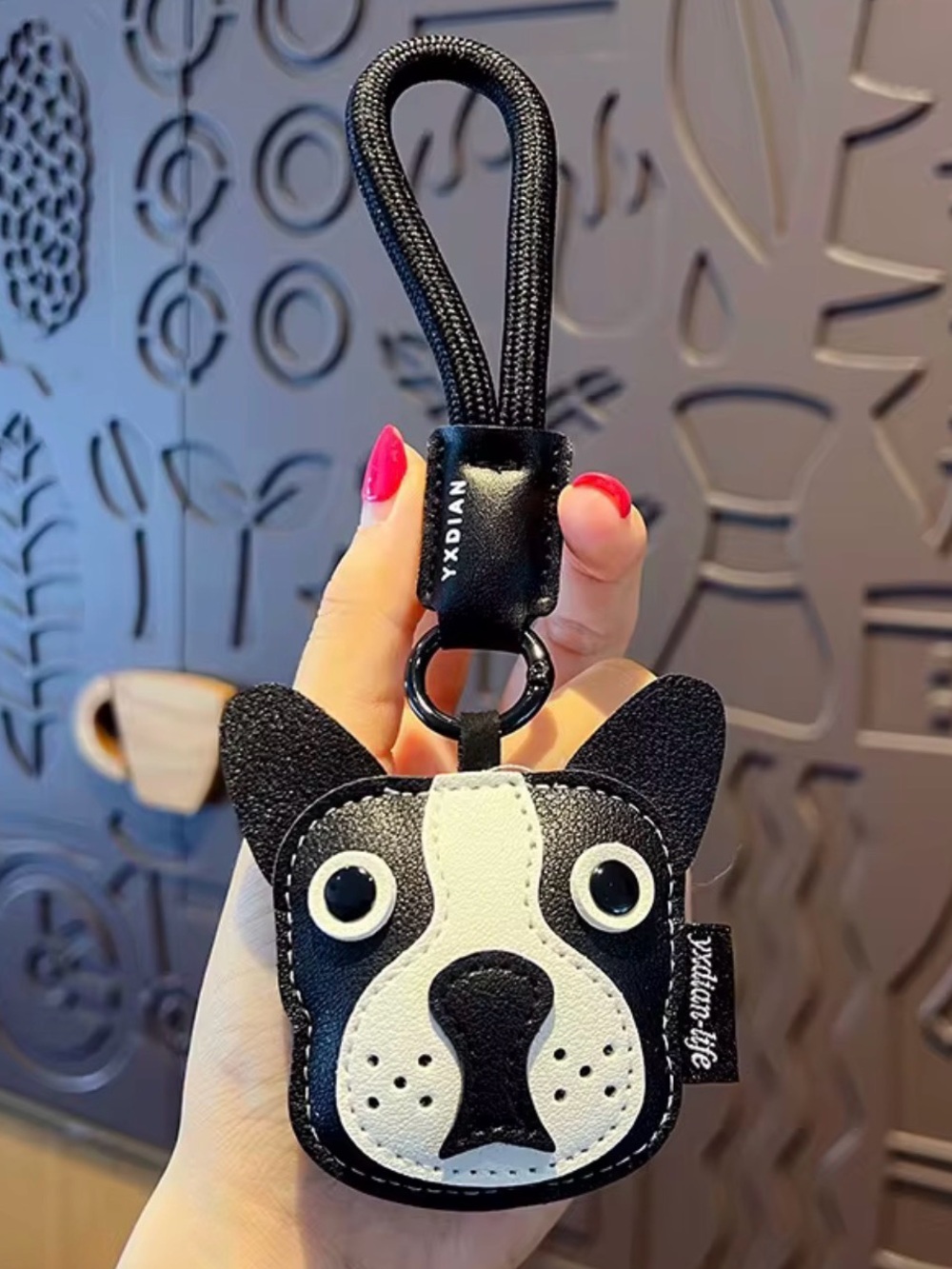 Cute Black & White Dog Face Keychain - Novelty Charm
